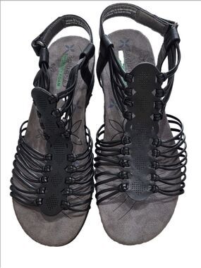 Baretraps Haydin Black Strappy Gladiator Wedge Sandals Comfort Sz 8.5